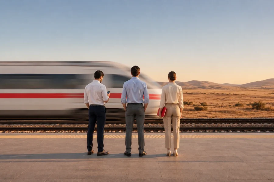 personas viendo un tren pasar a alta velocidad